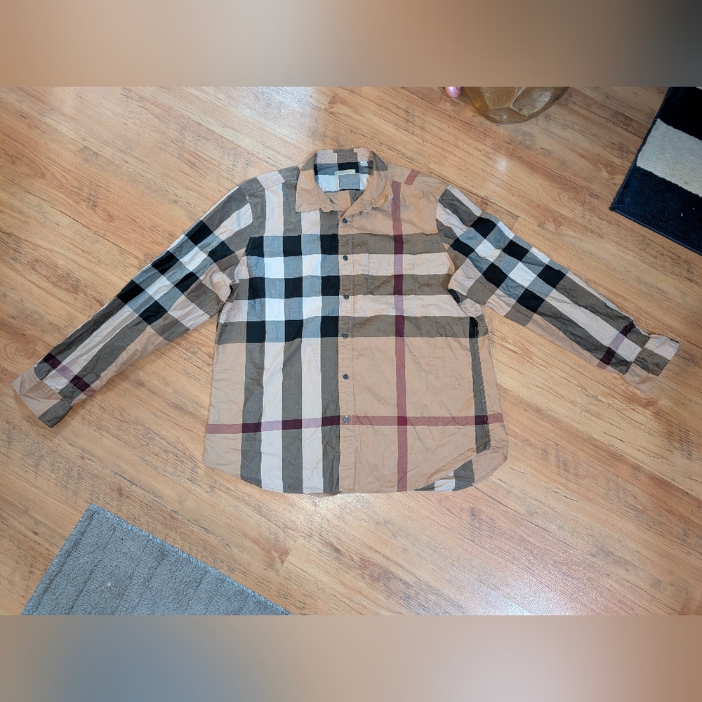 Burberry Men's Checkered Shirt - Black, White, Tan, Red